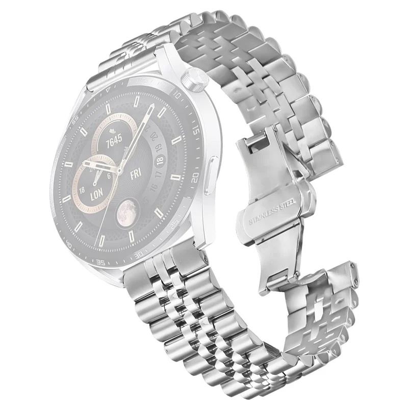 For Huawei Watch 3 Pro / 3 Watch Strap 5-Bead Stainless Steel Butterfly Clasp Wrist Band - Silver