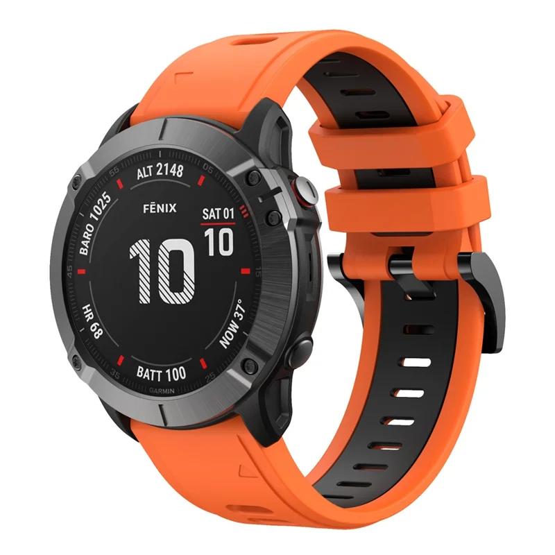 Bi-color Adjustable Quick Release Silicone Smart Watch Band Wrist Strap for Garmin Fenix 7X/6X Sapphire GPS/6X Pro/6X GPS/5X GPS/5X Plus - Orange / Black