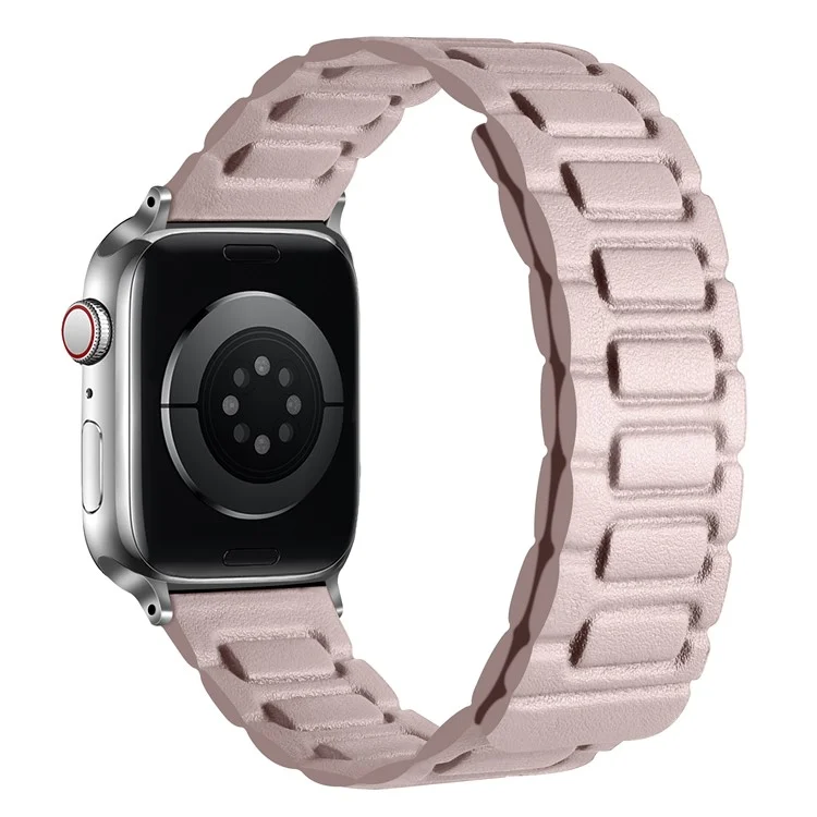 Watch Band For Apple Watch Series 10 9 8 7 SE 6 5 4 3 2 1 42mm 41mm 40mm 38mm 3-Bead Magnetic Leather Strap - Khaki
