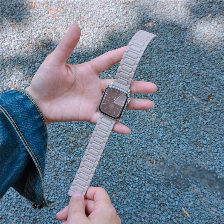 Watch Band For Apple Watch Series 10 9 8 7 SE 6 5 4 3 2 1 42mm 41mm 40mm 38mm 3-Bead Magnetic Leather Strap - Khaki