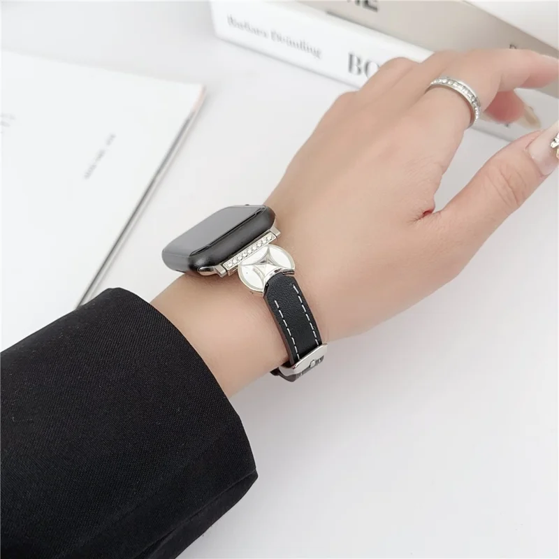 Watch Band For Apple Watch Ultra 3 2 1 49mm / Series 11 10 46mm / 9 8 7 45mm / SE3 SE2 SE 6 5 4 44mm / 3 2 1 42mm Coin Shape Connector Genuine Cow Leather Strap - Green