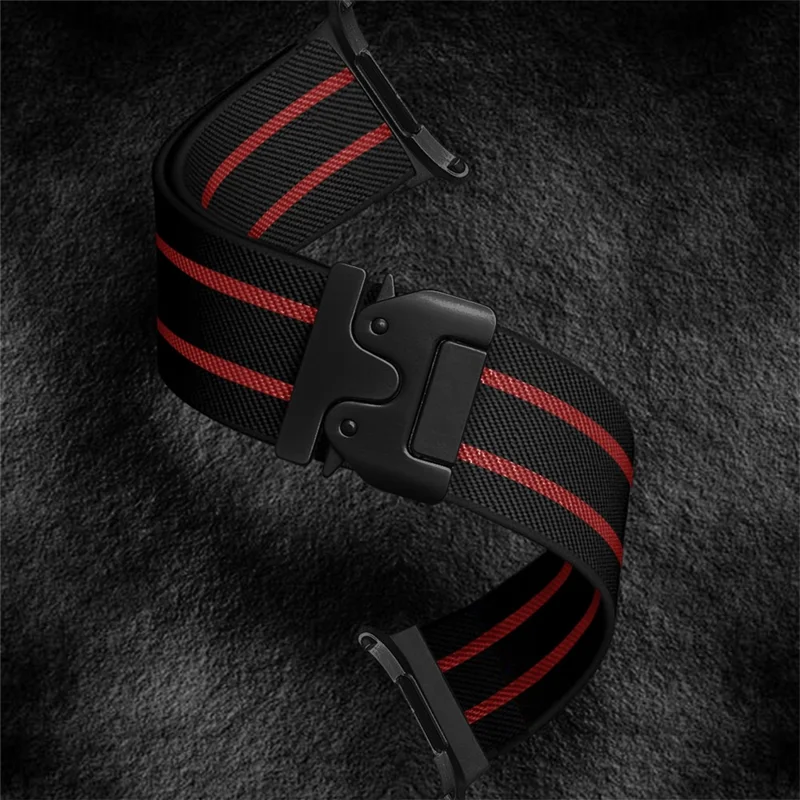 For Samsung Galaxy Watch Ultra 47mm Watch Band Stripe Design Parachute Buckle Nylon Strap - Black / Red Stripe