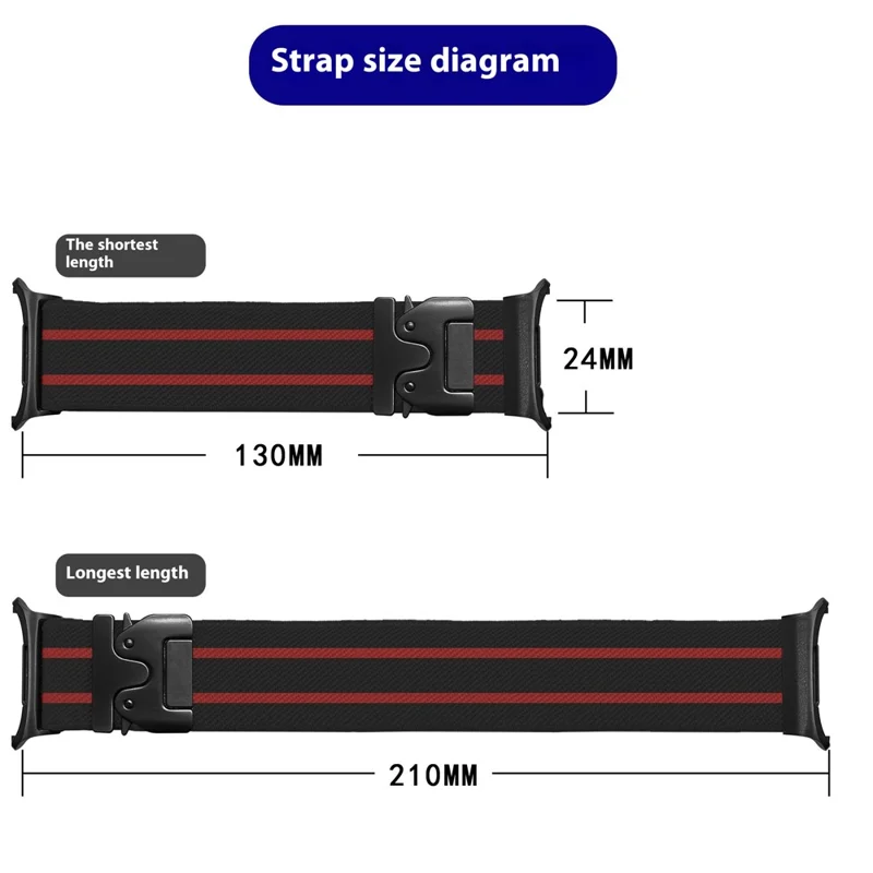 For Samsung Galaxy Watch Ultra 47mm Watch Band Stripe Design Parachute Buckle Nylon Strap - Black / Red Stripe