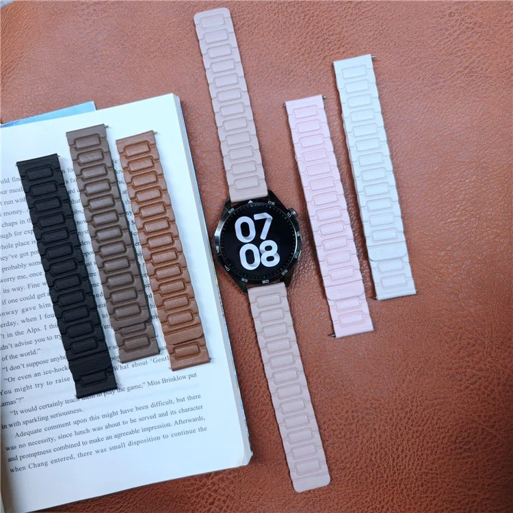 Replacement Watch Band 20mm Universal 3-Bead Magnetic Leather Strap - Tan