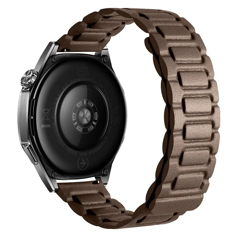For Huawei Watch GT 5 46mm Watch Band 22mm Universal 3-Bead Magnetic Leather Strap - Tan