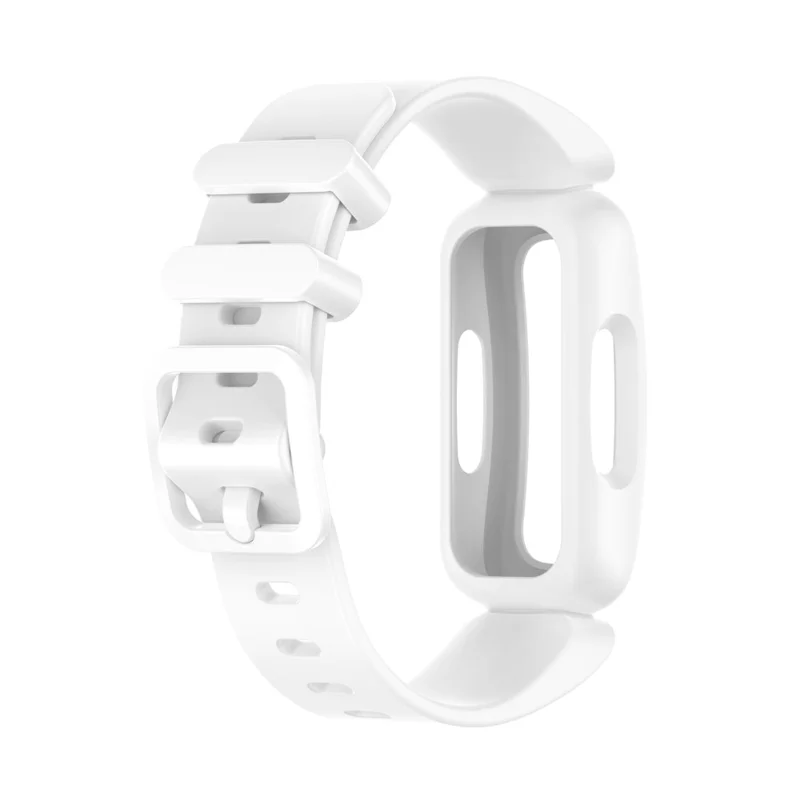 Integrated Adjustable TPE Smart Watch Strap Wrist Band Replacement for Fitbit Ace 3/Fitbit Inspire 2 - White