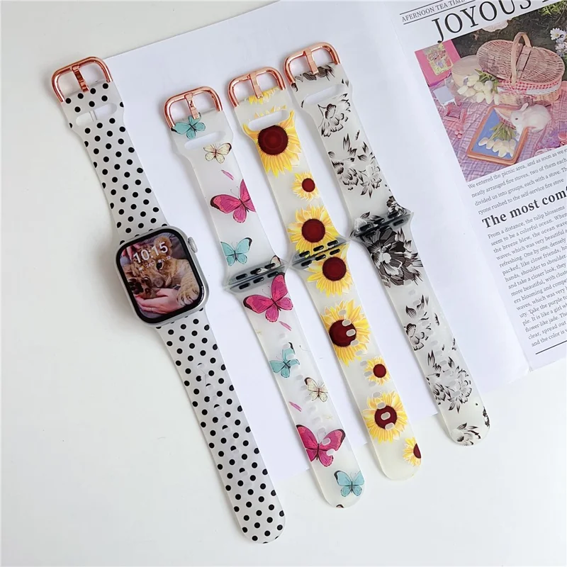 Watch Band for Apple Watch Series 10 Ultra 9 8 7 SE 6 5 4 3 2 1 46mm 49mm 45mm 44mm 42mm Pattern Printed Clear Silicone Strap - Dots