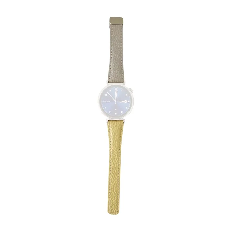 Für Huawei Watch GT 5 41mm Echtes Kuhlederbandarmband 18mm Ersatzarmband mit magnetischem Verschluss - Grau+Gelb