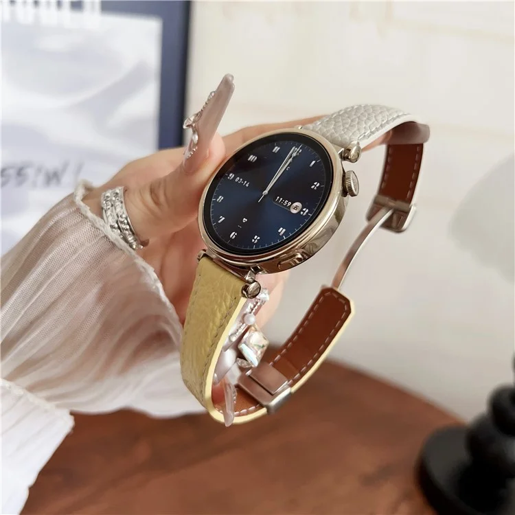 Für Huawei Watch GT 5 41mm Echtes Kuhlederbandarmband 18mm Ersatzarmband mit magnetischem Verschluss - Grau+Gelb
