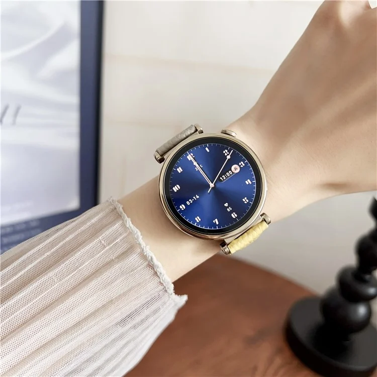 Für Huawei Watch GT 5 41mm Echtes Kuhlederbandarmband 18mm Ersatzarmband mit magnetischem Verschluss - Grau+Gelb