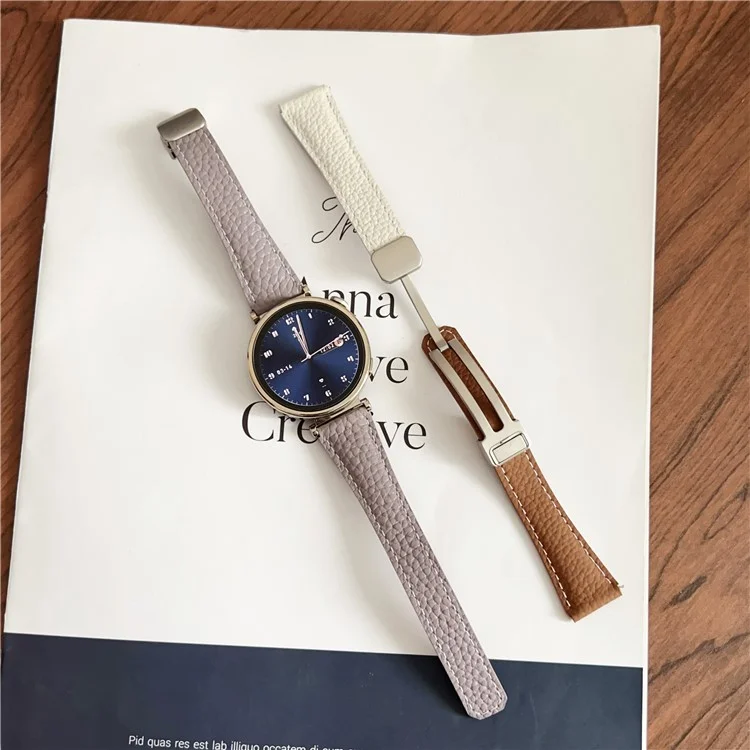 Für Huawei Watch GT 5 41mm Echtes Kuhlederbandarmband 18mm Ersatzarmband mit magnetischem Verschluss - Grau+Gelb