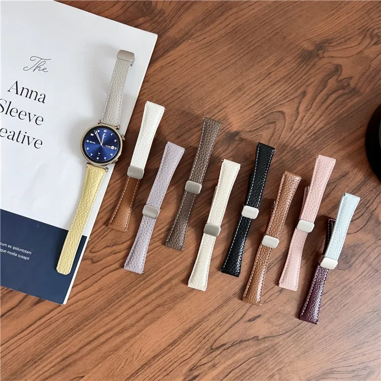 Für Huawei Watch GT 5 41mm Echtes Kuhlederbandarmband 18mm Ersatzarmband mit magnetischem Verschluss - Grau+Gelb