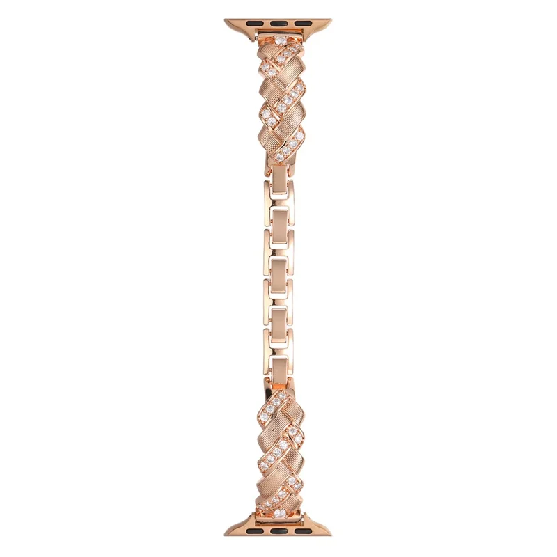Copper Watch Strap for Apple Watch Series 11 10 42mm / 9 8 7 41mm / SE3 SE2 SE 6 5 4 40mm / 3 2 1 38mm Wheat Ear Zircon Bracelet Band - Rose Gold