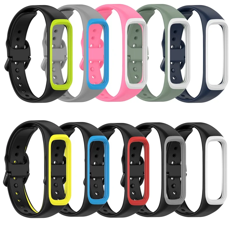 Bi-color Silicone Watch Band Replacement Strap for Samsung Galaxy Fit2 SM-R220 - Pink / White