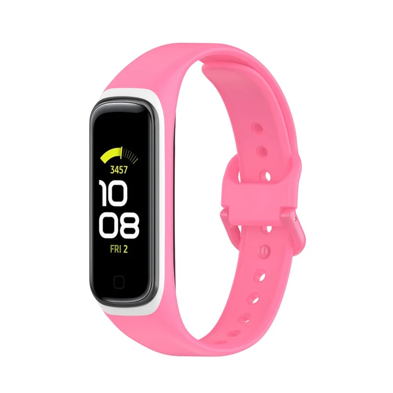 Bi-color Silicone Watch Band Replacement Strap for Samsung Galaxy Fit2 SM-R220 - Pink / White