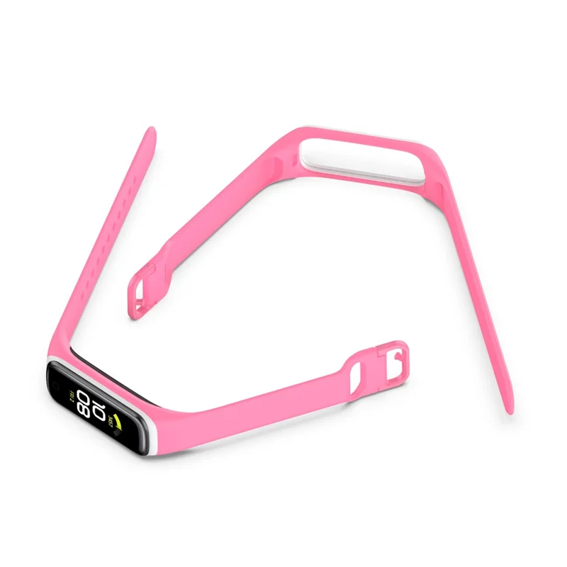 Bi-color Silicone Watch Band Replacement Strap for Samsung Galaxy Fit2 SM-R220 - Pink / White