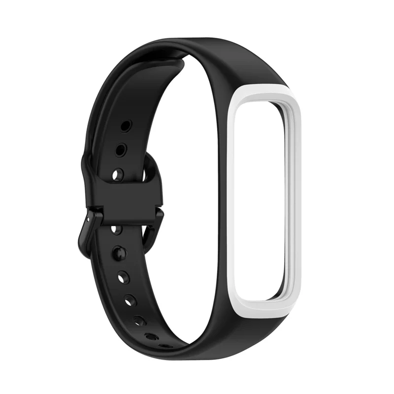 Bi-color Silicone Watch Band Replacement Strap for Samsung Galaxy Fit2 SM-R220 - Black/White