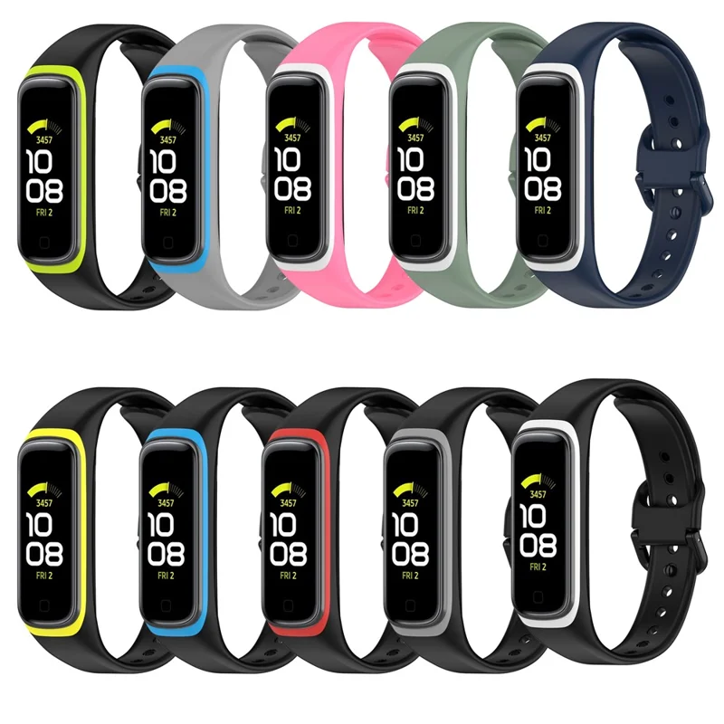 Bi-color Silicone Watch Band Replacement Strap for Samsung Galaxy Fit2 SM-R220 - Black/White