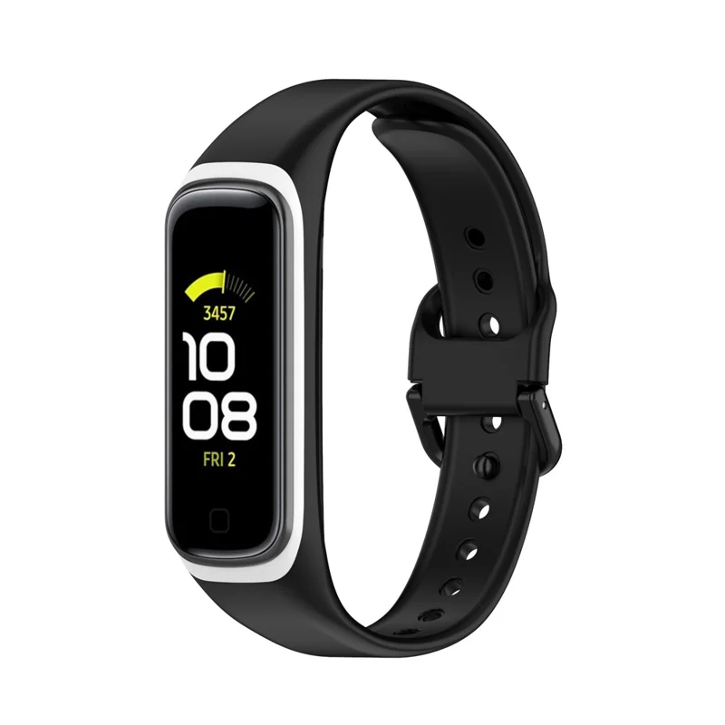 Bi-color Silicone Watch Band Replacement Strap for Samsung Galaxy Fit2 SM-R220 - Black/White