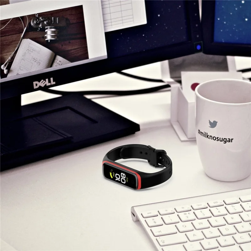 Bi-color Silicone Watch Band Replacement Strap for Samsung Galaxy Fit2 SM-R220 - Black/White