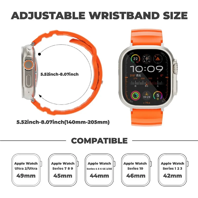 Ремешок из фторкаучука для Apple Watch Series 10, 9, 8, 7, SE (2023), SE (2022), SE 6, 5, 4, 3, 2, 1 42мм 41мм 40мм 38мм - Регулируемый ремешок, Оранжевый