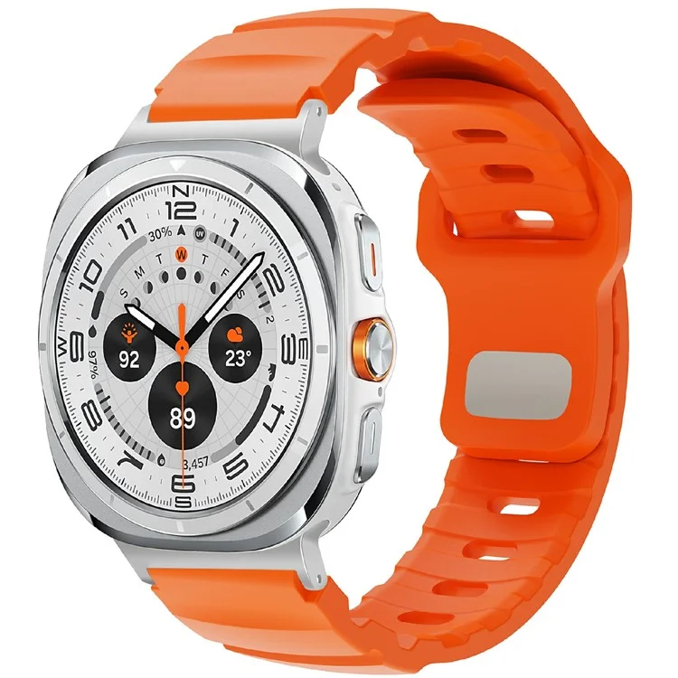 For Samsung Galaxy Watch Ultra 47mm Fluorubber Strap Adjustable Watch Band - Orange+Silver