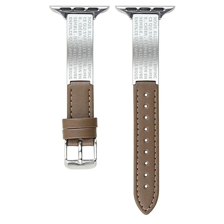 Cinturino per Apple Watch Serie 10 9 8 7 SE 6 5 4 3 2 1 42mm 41mm 40mm 38mm Poesia Piastra metallica curva Cinturino da polso - Pelle marrone