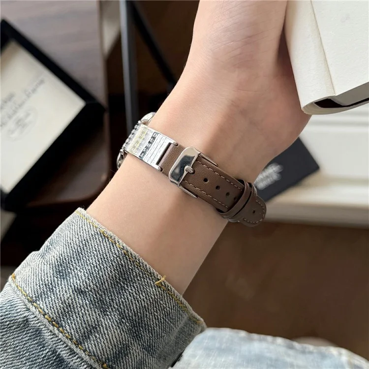 Cinturino per Apple Watch Serie 10 9 8 7 SE 6 5 4 3 2 1 42mm 41mm 40mm 38mm Poesia Piastra metallica curva Cinturino da polso - Pelle marrone