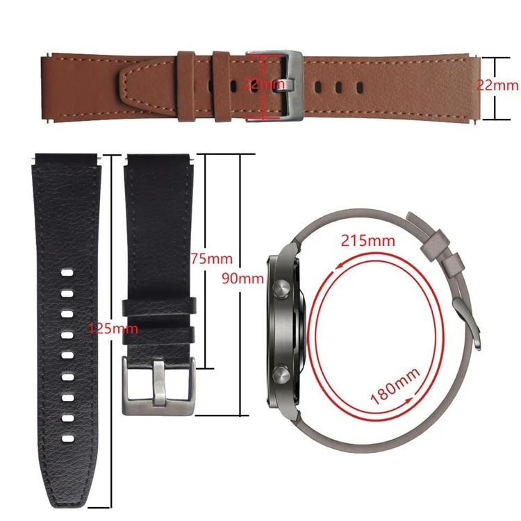 22mm Leder Smart Watch Band Ersatz Verstellbares Uhrenarmband für Huawei Watch GT 2 46mm/GT 2 Pro - Schwarz