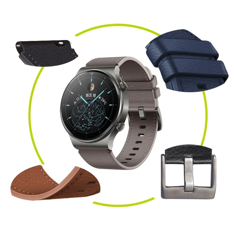 22mm Leder Smart Watch Band Ersatz Verstellbares Uhrenarmband für Huawei Watch GT 2 46mm/GT 2 Pro - Schwarz