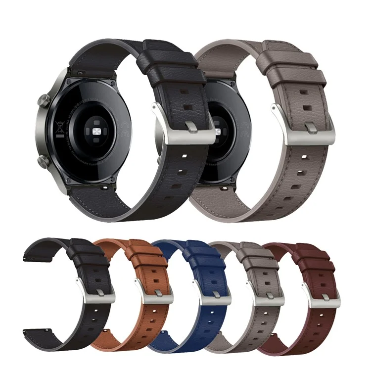 22mm Leder Smart Watch Band Ersatz Verstellbares Uhrenarmband für Huawei Watch GT 2 46mm/GT 2 Pro - Schwarz