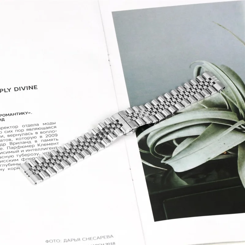 For Haylou RT2 LS10 Wrist Band 5-Bead Stainless Steel Butterfly Clasp Watch Strap - Silver