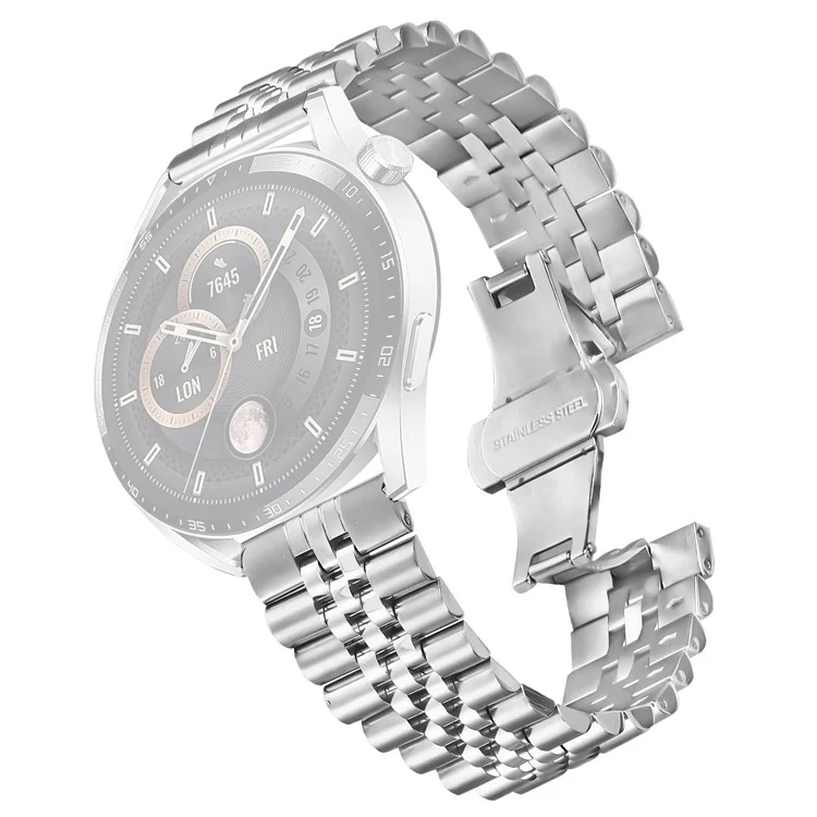 For Haylou RS4 LS12 Wrist Band 5-Bead Stainless Steel Butterfly Clasp Watch Strap - Silver