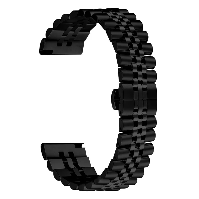 For Yamay SW022 Wrist Band 5-Bead Stainless Steel Butterfly Clasp Watch Strap - Black