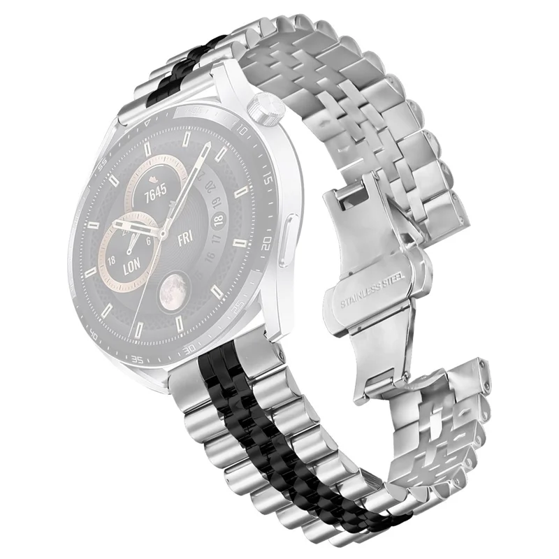 For Garmin Venu 3 Wrist Band 5-Bead Stainless Steel Butterfly Clasp Watch Strap - Silver + Black