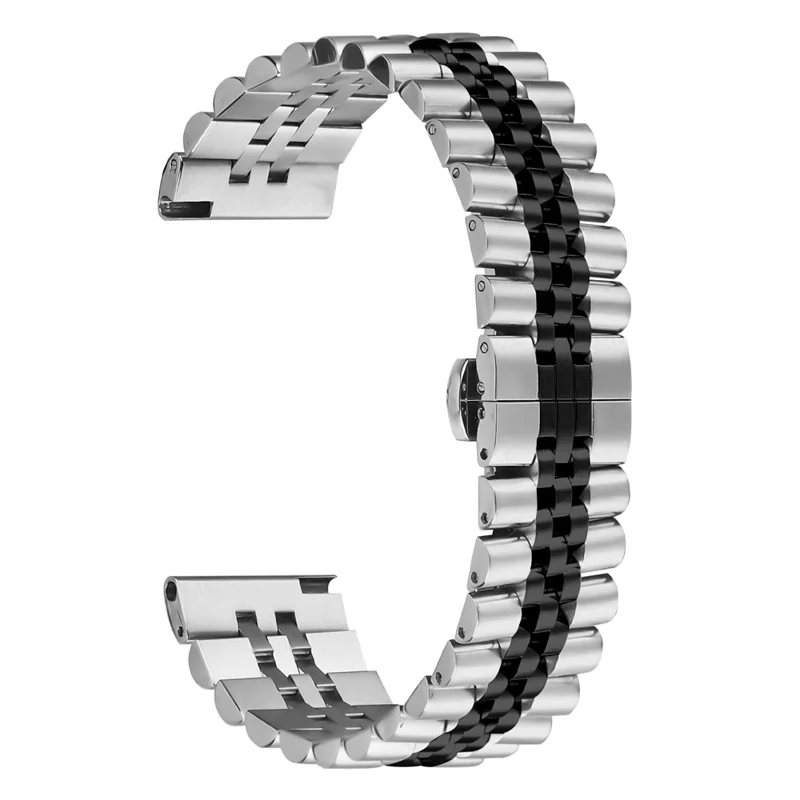 For Garmin Venu 3 Wrist Band 5-Bead Stainless Steel Butterfly Clasp Watch Strap - Silver + Black
