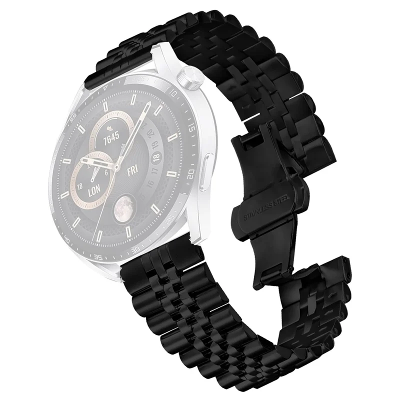For Garmin Forerunner 265 Wrist Band 5-Bead Stainless Steel Butterfly Clasp Watch Strap - Black