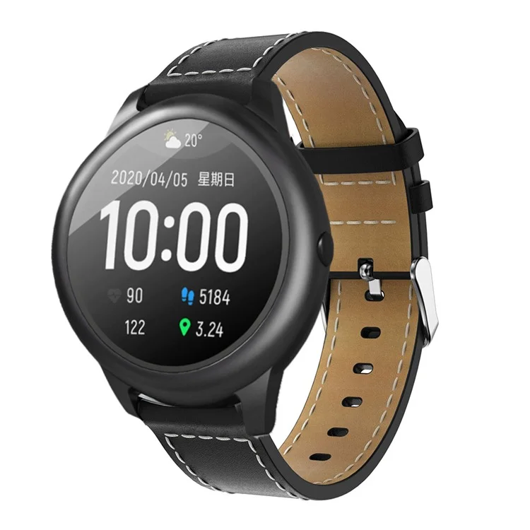 Genuíno Couro Inteligente Relógio de Banda Cinta Substituição para Xiaomi Haylou Solar LS05, etc. - Preto