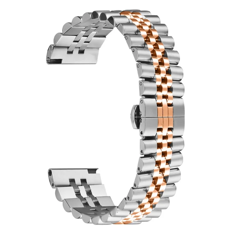 For Garmin Forerunner 255 Wrist Band 5-Bead Stainless Steel Butterfly Clasp Watch Strap - Silver + Rose Gold