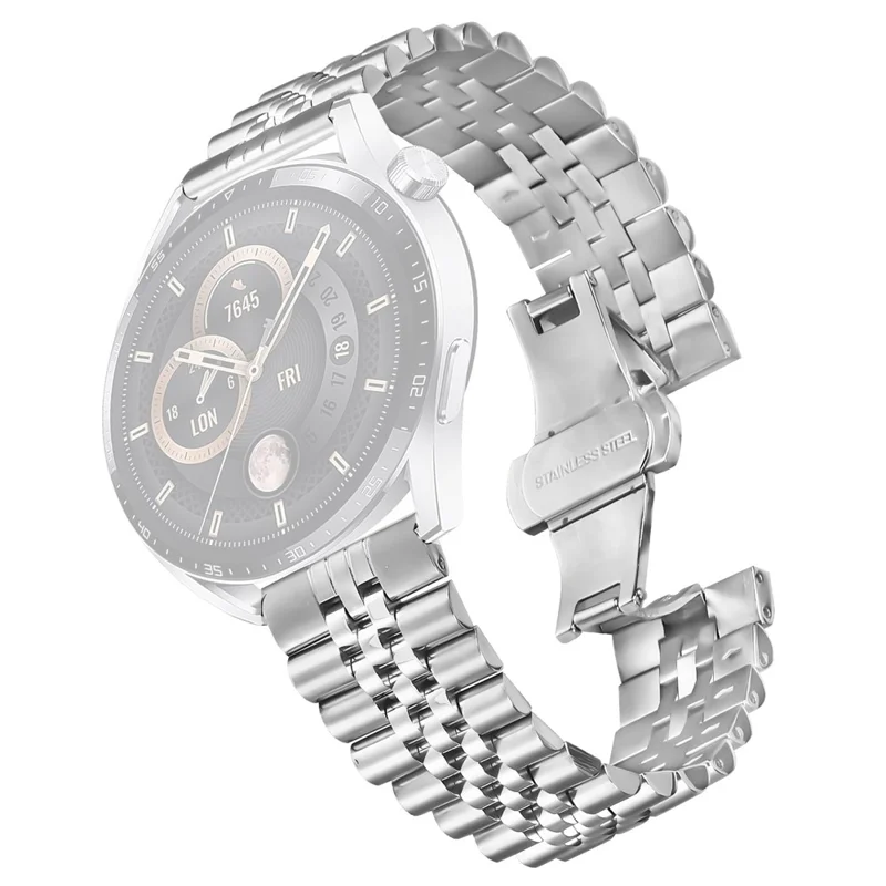 For Garmin Vivoactive 4 Wrist Band 5-Bead Stainless Steel Butterfly Clasp Watch Strap - Silver