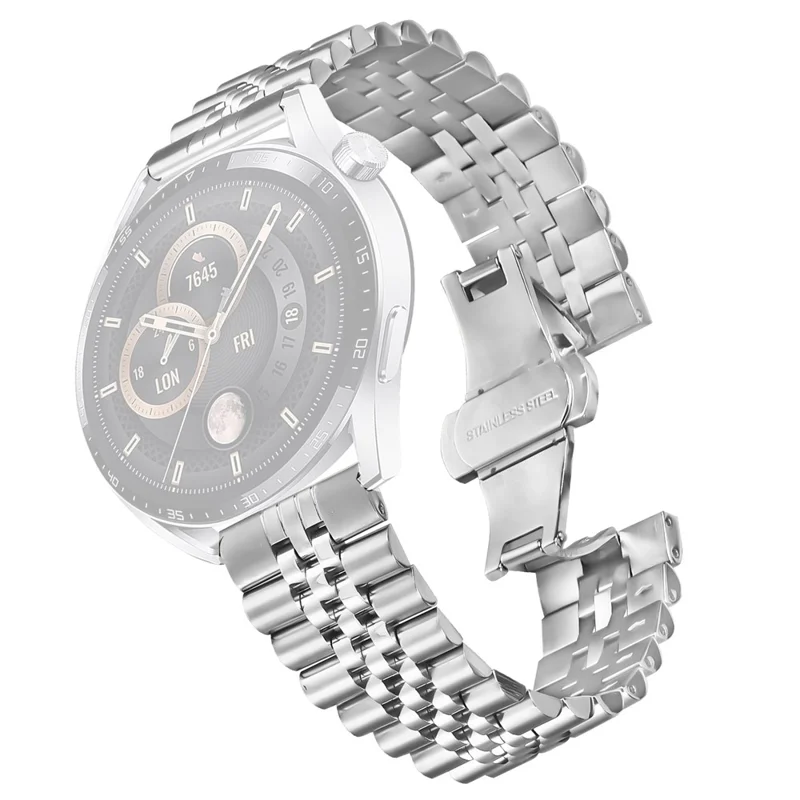 For Huami Amazfit Bip 5 Wrist Band 5-Bead Stainless Steel Butterfly Clasp Watch Strap - Silver