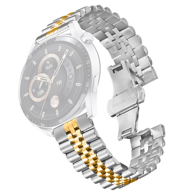 Für Huami Amazfit GTR 47mm Armband 5-Gliederiges Edelstahl-Armband mit Schmetterlingsverschluss - Silber + Gold
