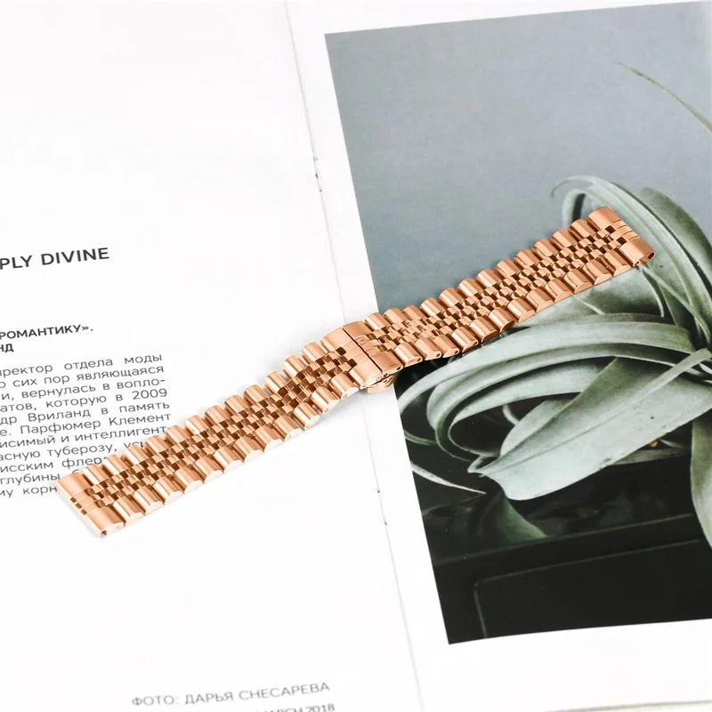 For Xiaomi Watch S1  /  S1 Active Wrist Band 5-Bead Stainless Steel Butterfly Clasp Watch Strap - Rose Gold