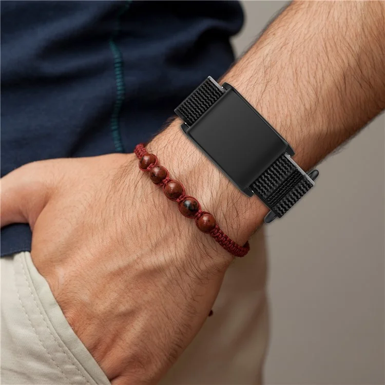 Pour WHOOP 4.0 Bracelet de Montre en Nylon avec Boucle à Ruban Magique - Noir+Gris