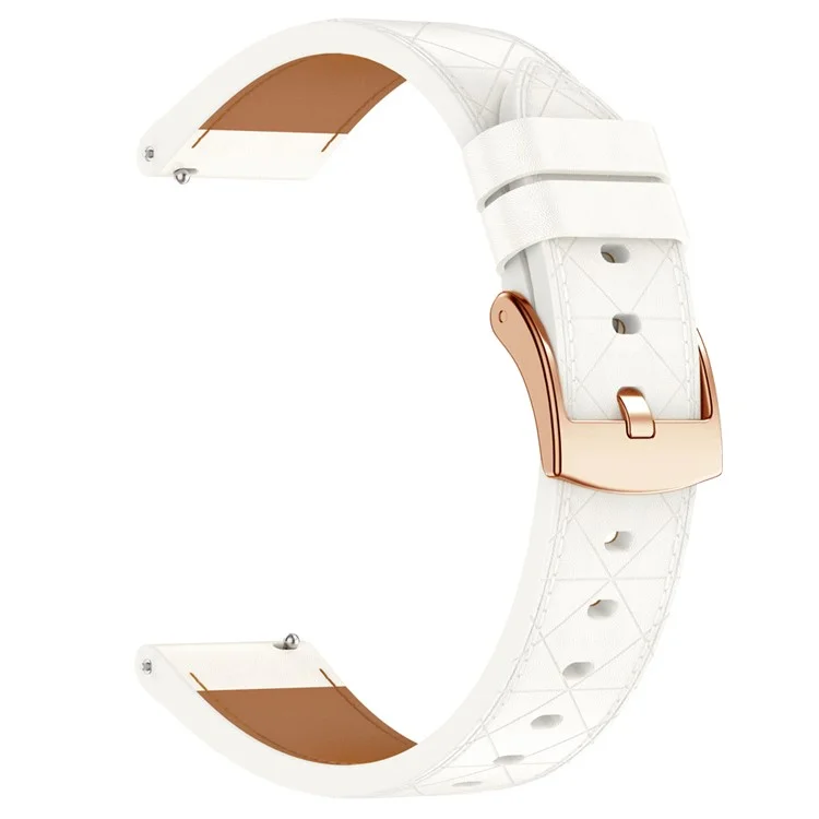 Watch Band for Garmin Venu 3S / 2S / Forerunner 265S / 255S Genuine Cow Leather Strap with Rose Gold Buckle - White