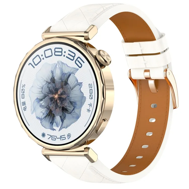 Watch Band for Garmin Venu 3S / 2S / Forerunner 265S / 255S Genuine Cow Leather Strap with Rose Gold Buckle - White