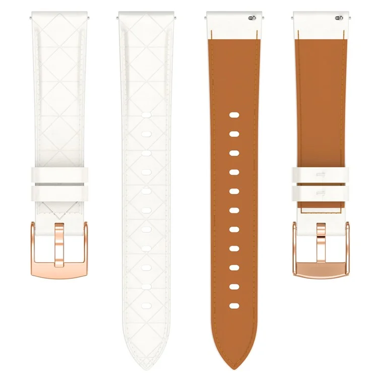 Watch Band for Garmin Venu 3S / 2S / Forerunner 265S / 255S Genuine Cow Leather Strap with Rose Gold Buckle - White