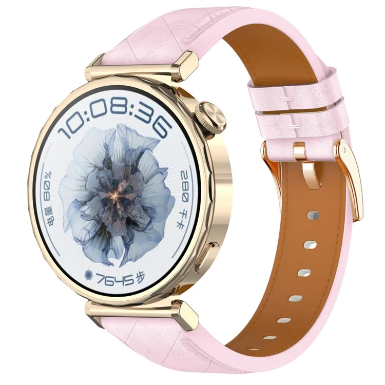 Bracelet en cuir de vache véritable pour Garmin Venu 3S / 2S / Forerunner 265S / 255S avec boucle or rose - Rose