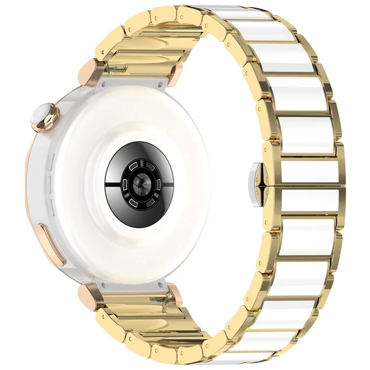 Für Huawei Watch GT 5 Pro 42mm / GT 5 41mm Keramik-Metallarmband 18mm Universelles Handgelenkband - Gold+Weiß