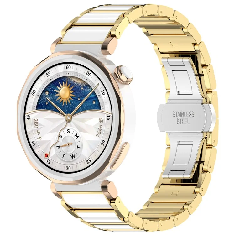 Für Huawei Watch GT 5 Pro 42mm / GT 5 41mm Keramik-Metallarmband 18mm Universelles Handgelenkband - Gold+Weiß